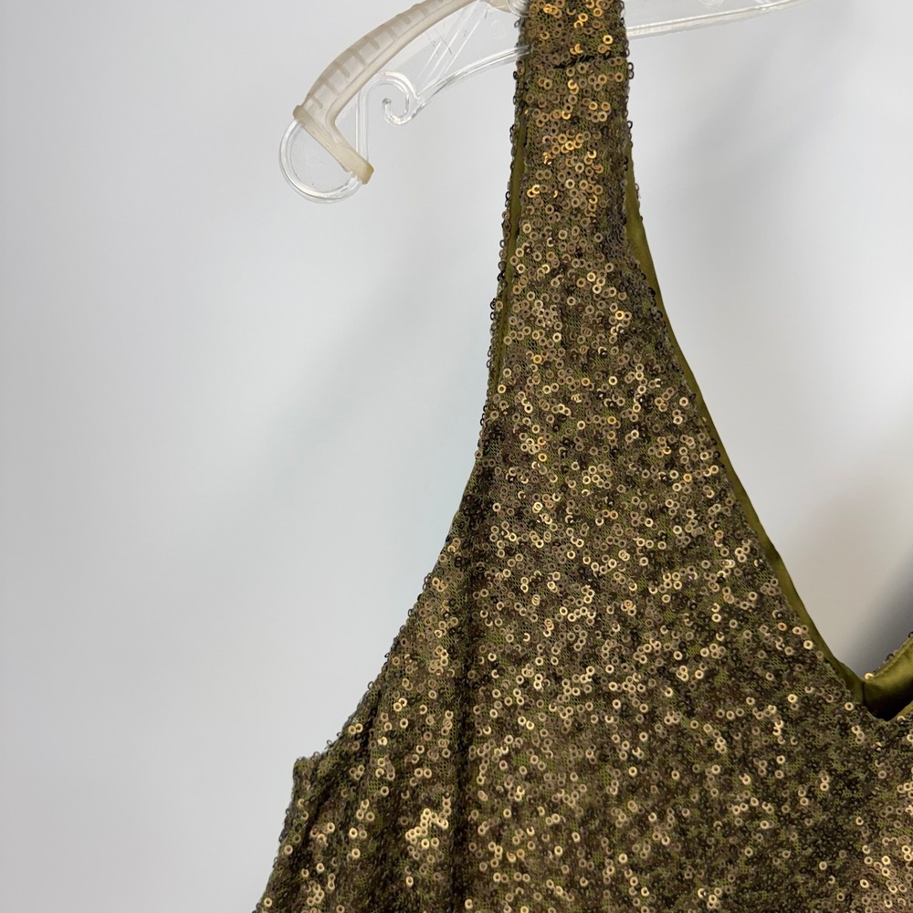 Lauren Ralph Lauren Metallic Gold Sequin Tank Top Size 16 Sleeveless V-Neck - Picture 5 of 12